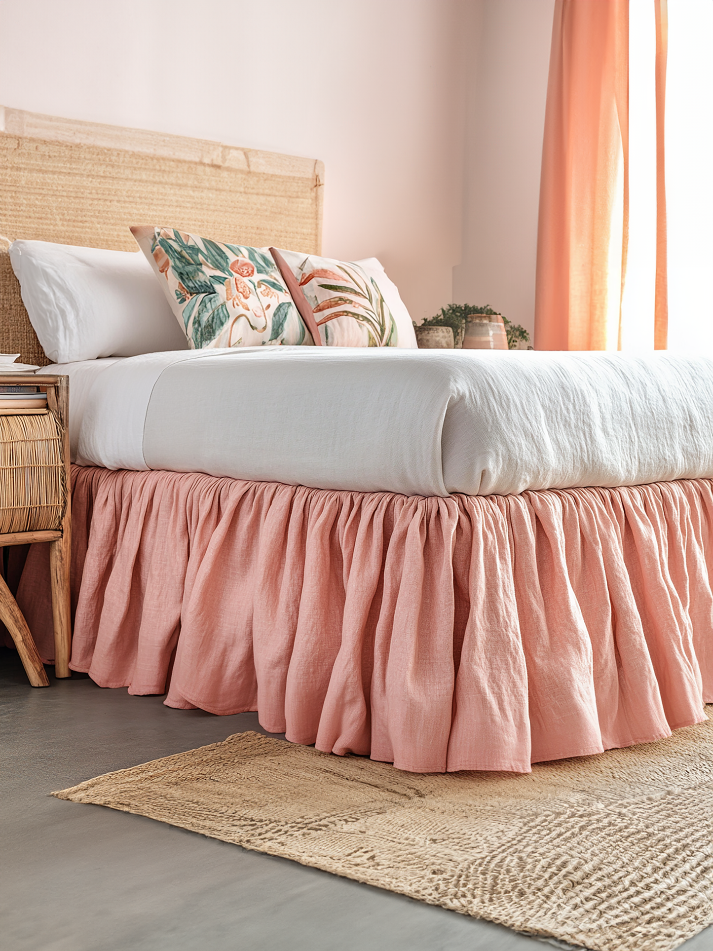 Peach ruffled bed skirt