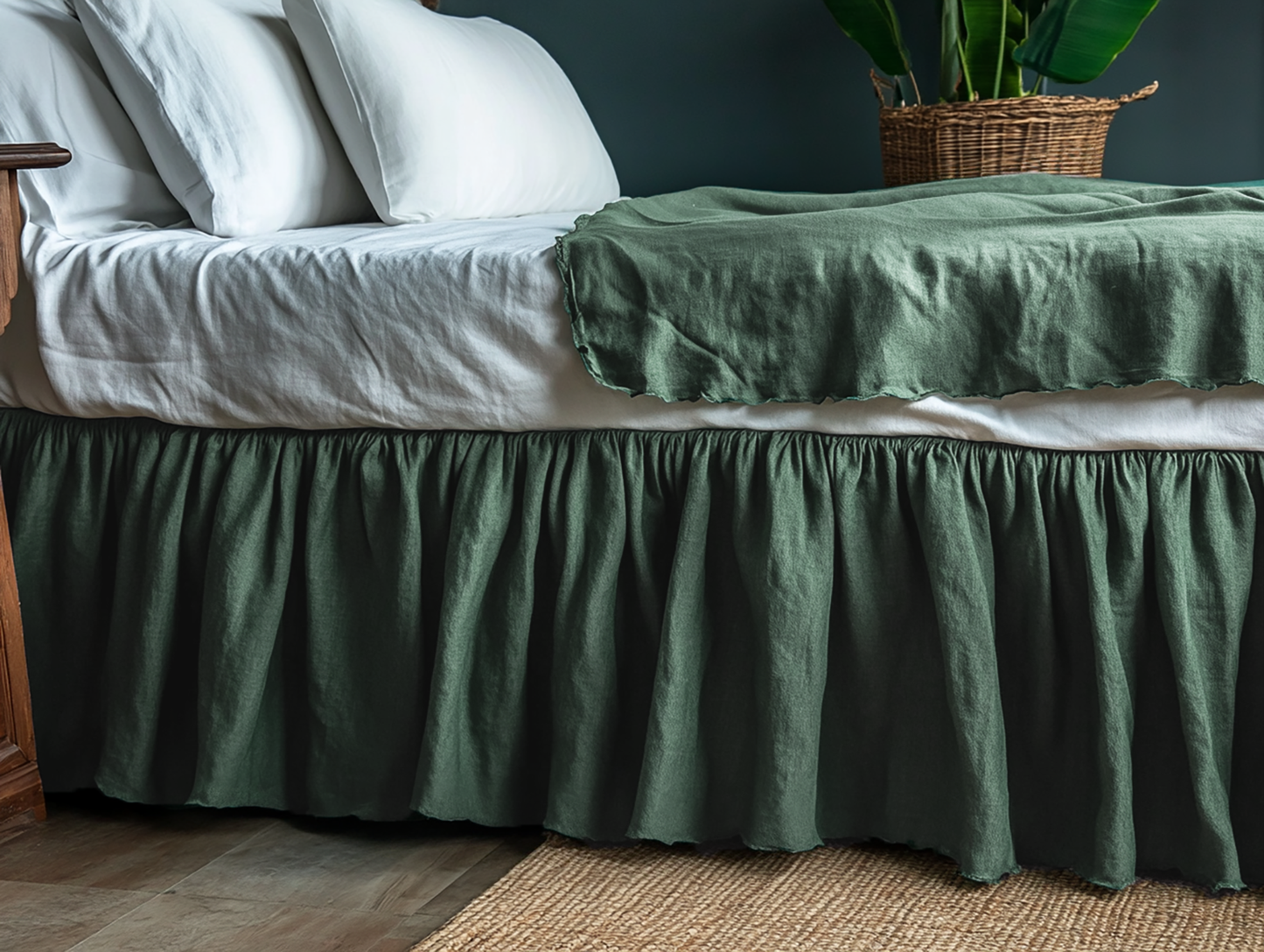 Sage ruffled bed skirt