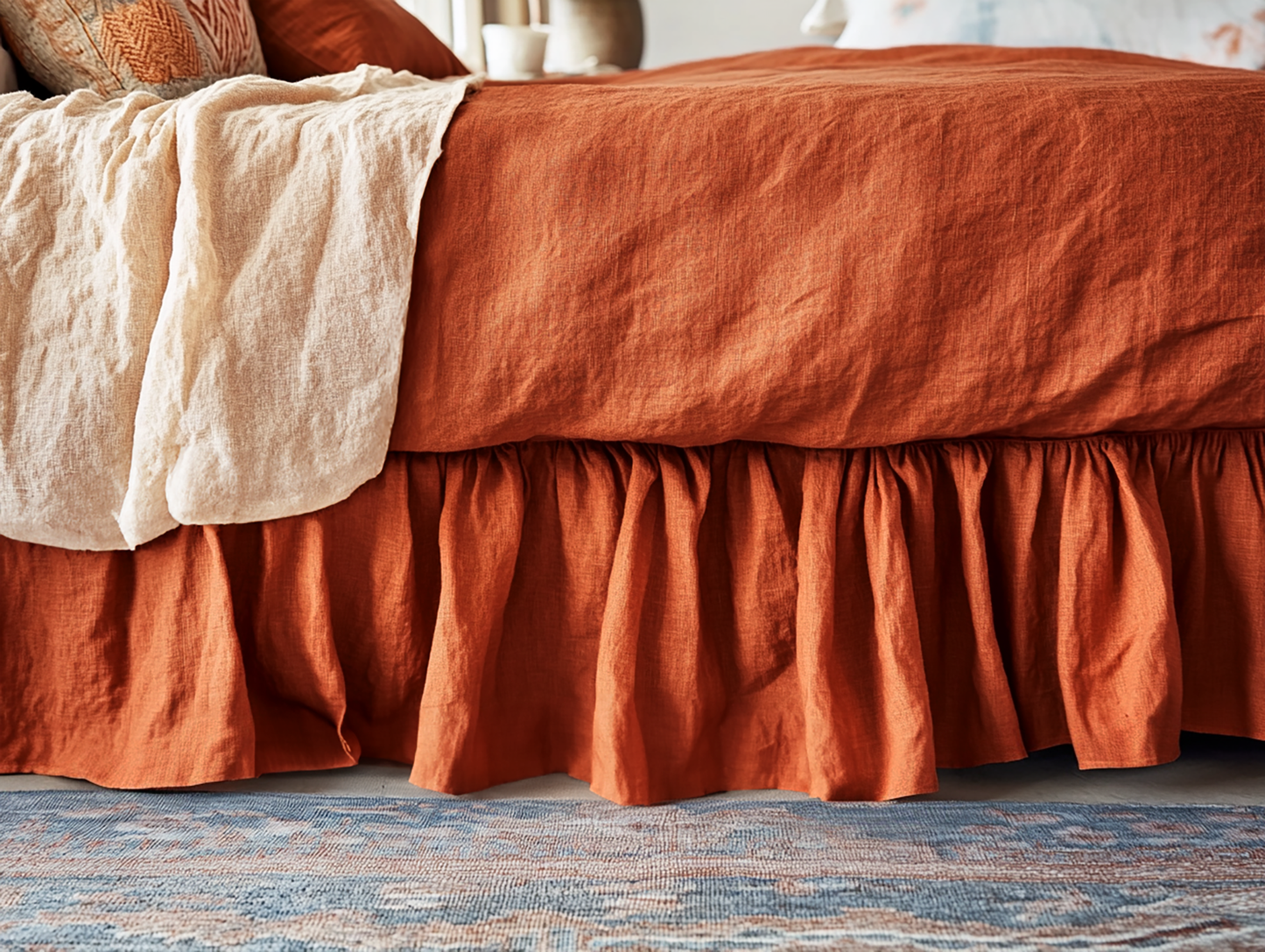 Rust ruffled bed skirt