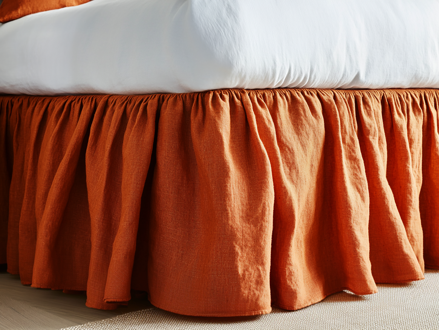 Rust ruffled bed skirt