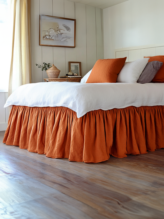 Rust ruffled bed skirt