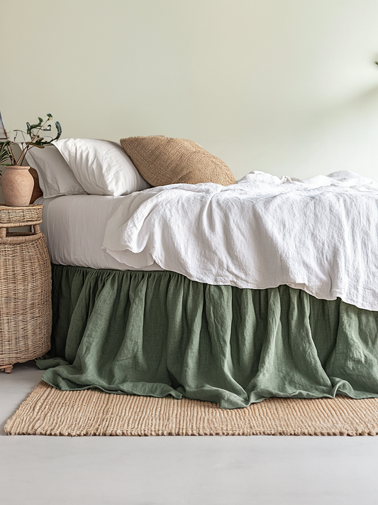 Sage ruffled bed skirt