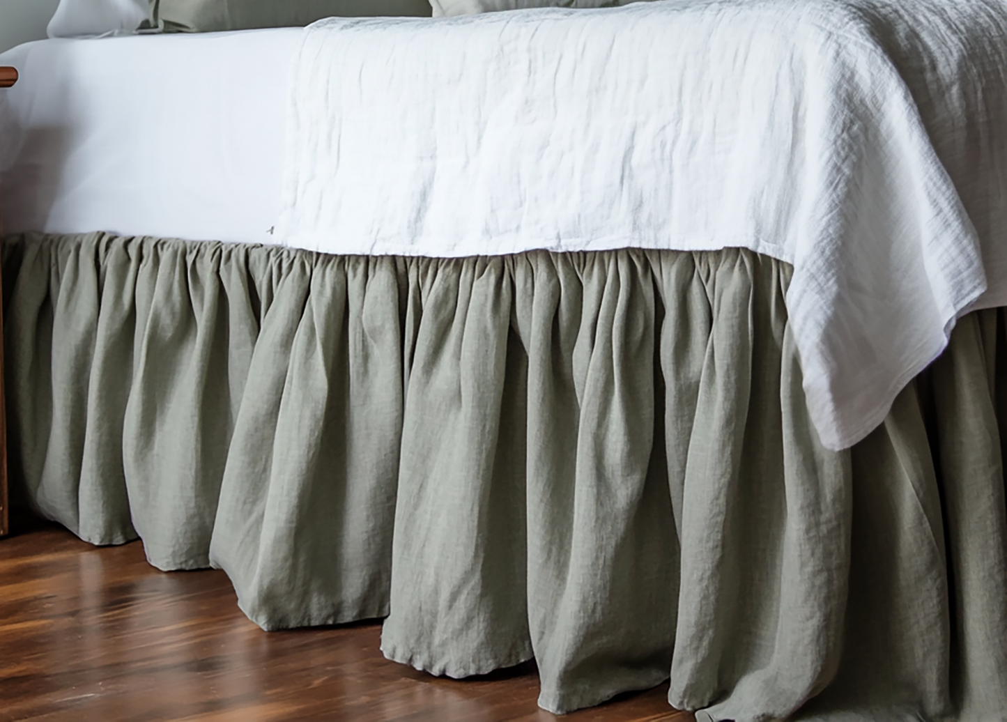 Sage ruffled bed skirt