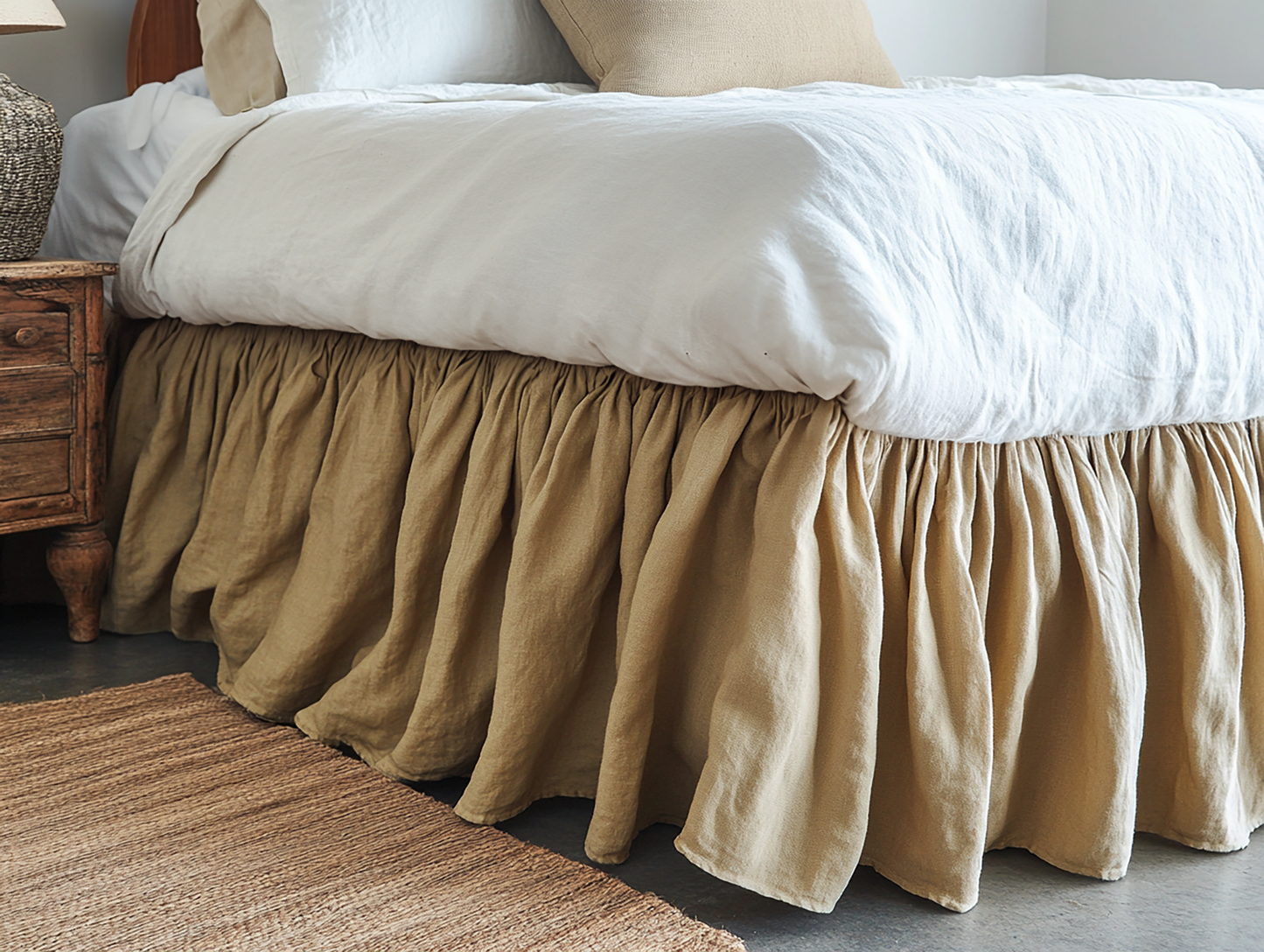 Sand ruffled bed skirt