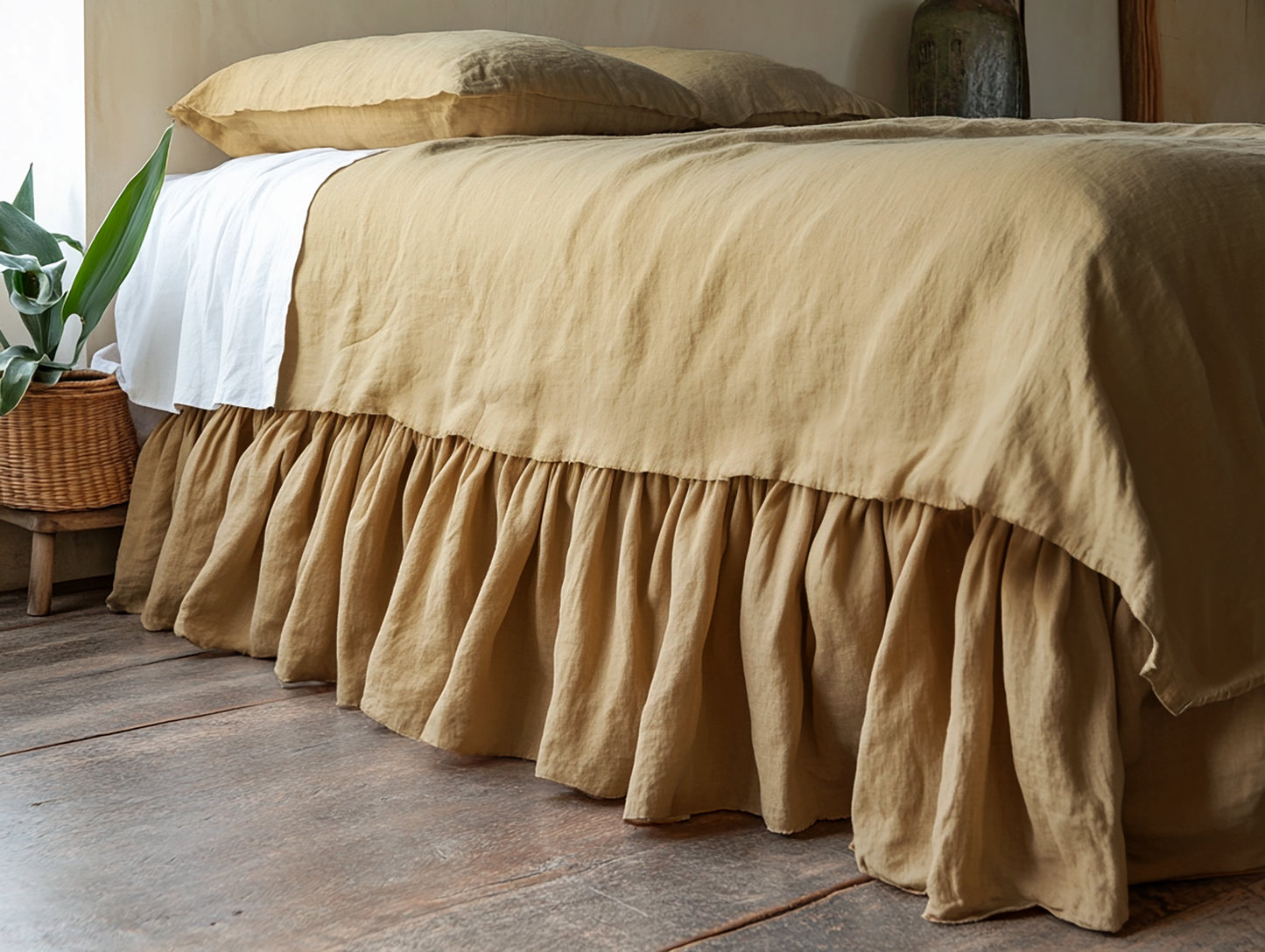 Sand ruffled bed skirt