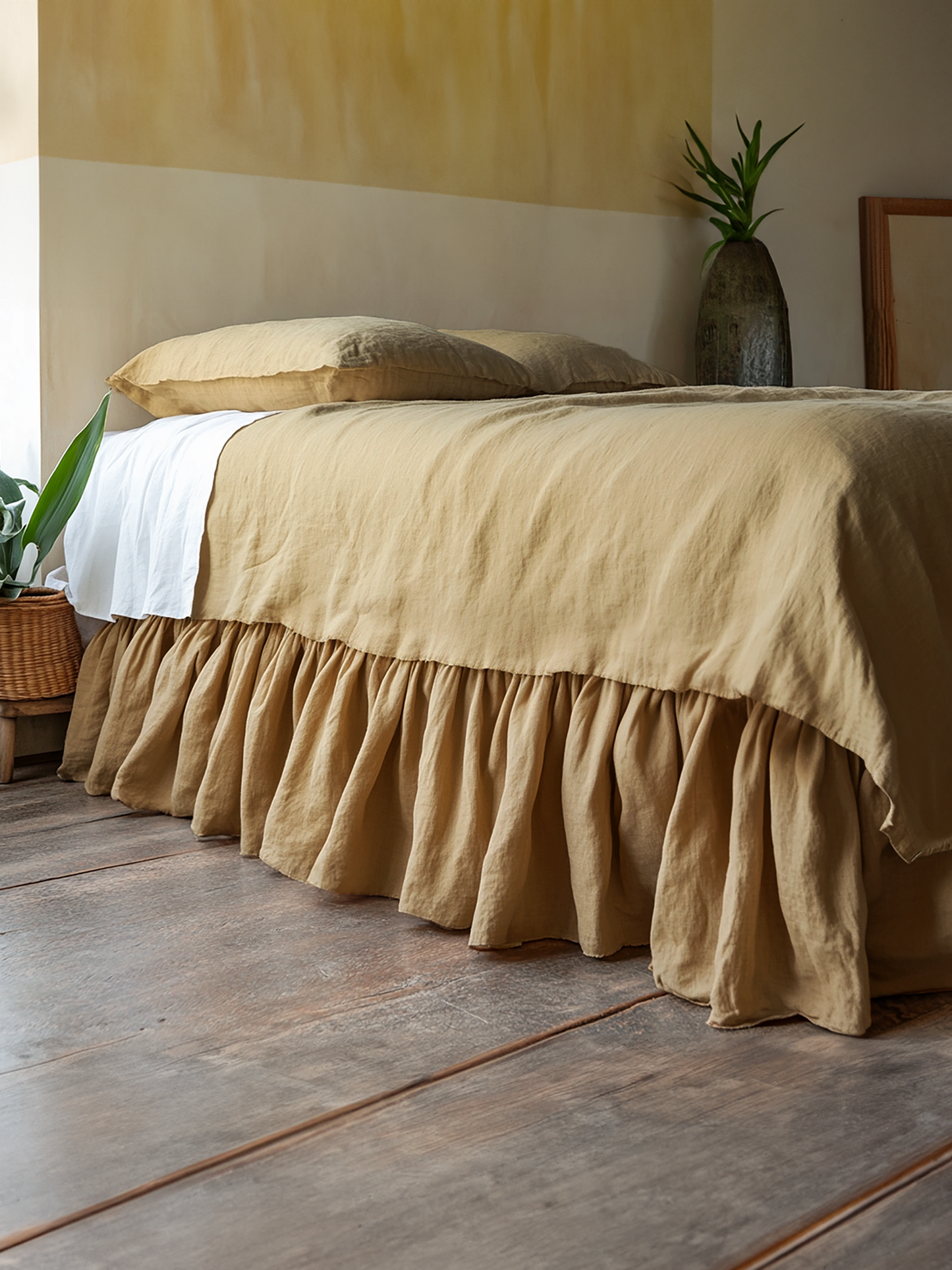 Wheat ruffled bed skirt