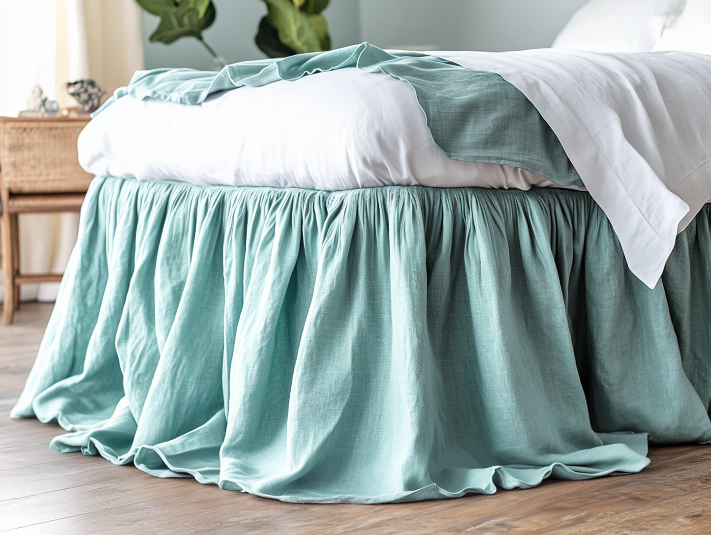 Sea ruffled bed skirt