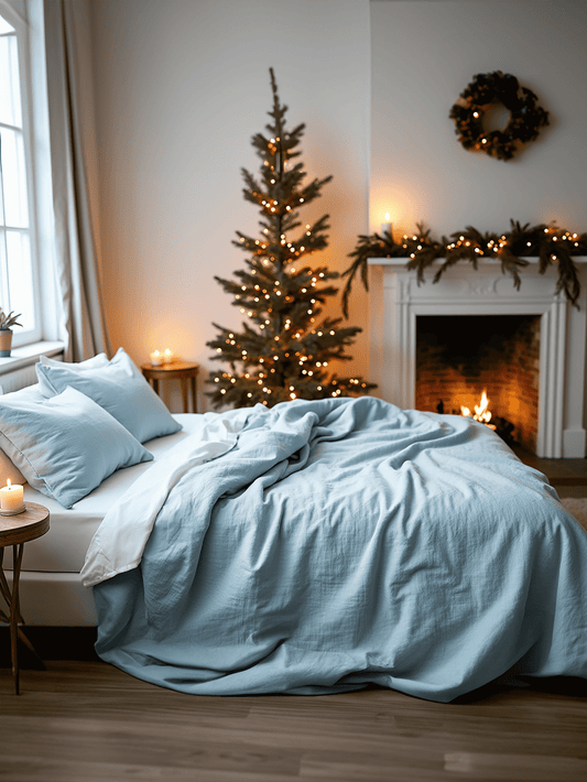 Christmas sky linen coverlet