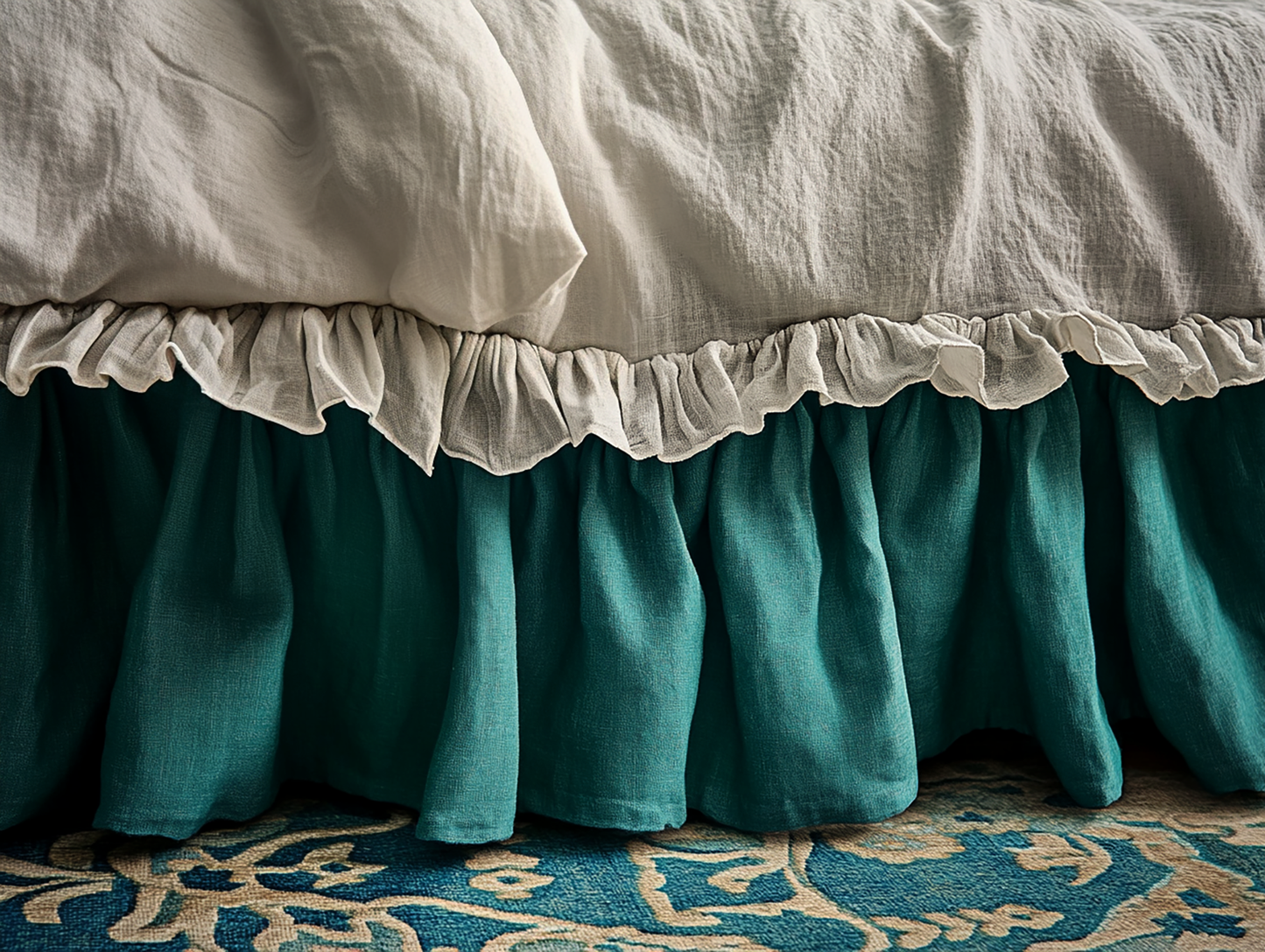 Teal ruffled bed skirt