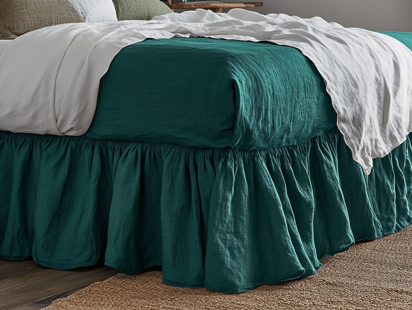 Teal ruffled bed skirt