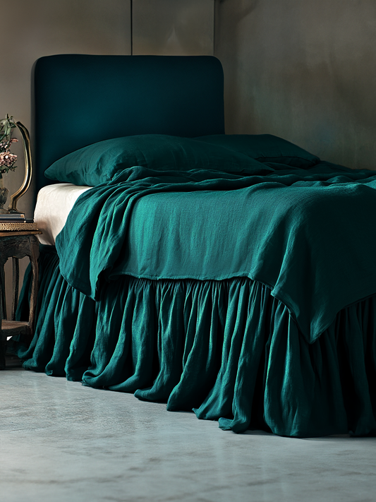 Teal ruffled bed skirt