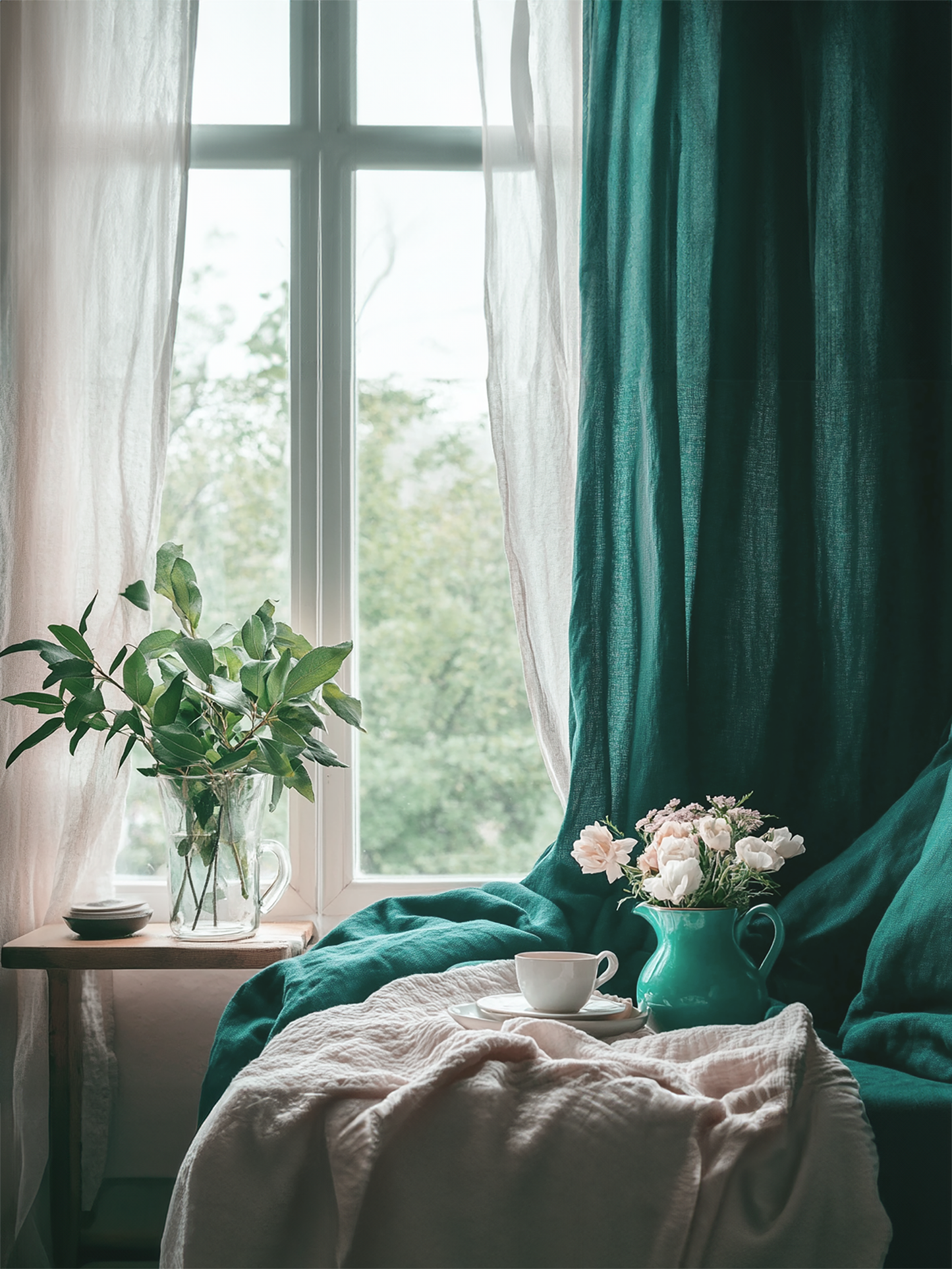 Teal curtains