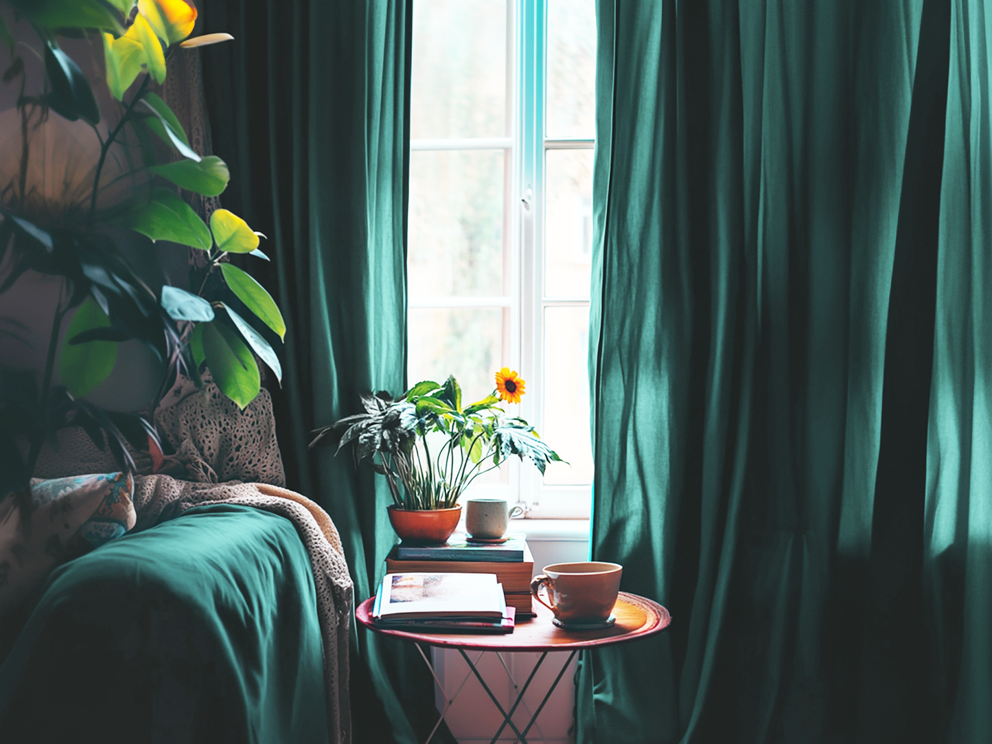 Teal curtains