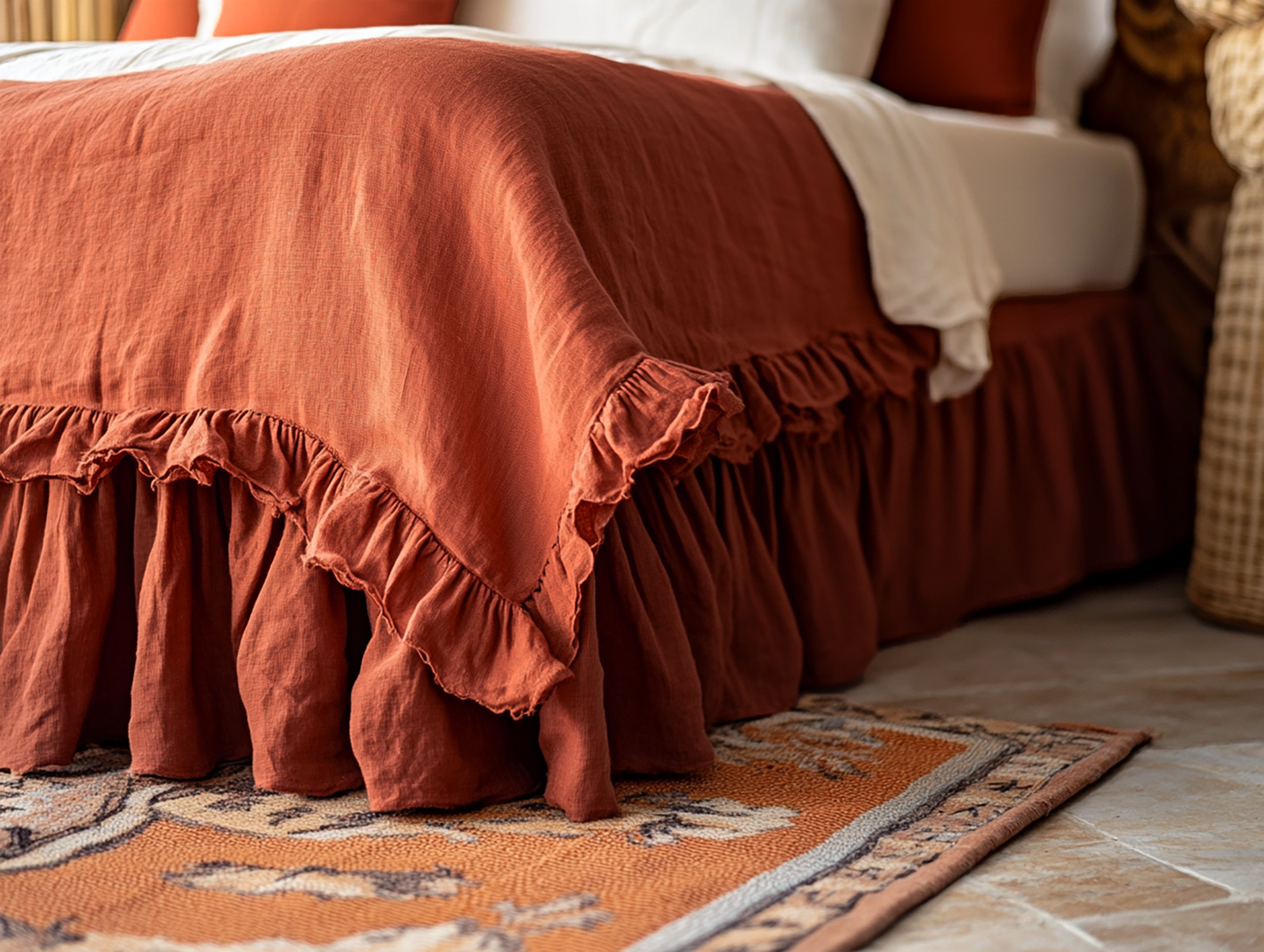 Terracotta ruffled bed skirt