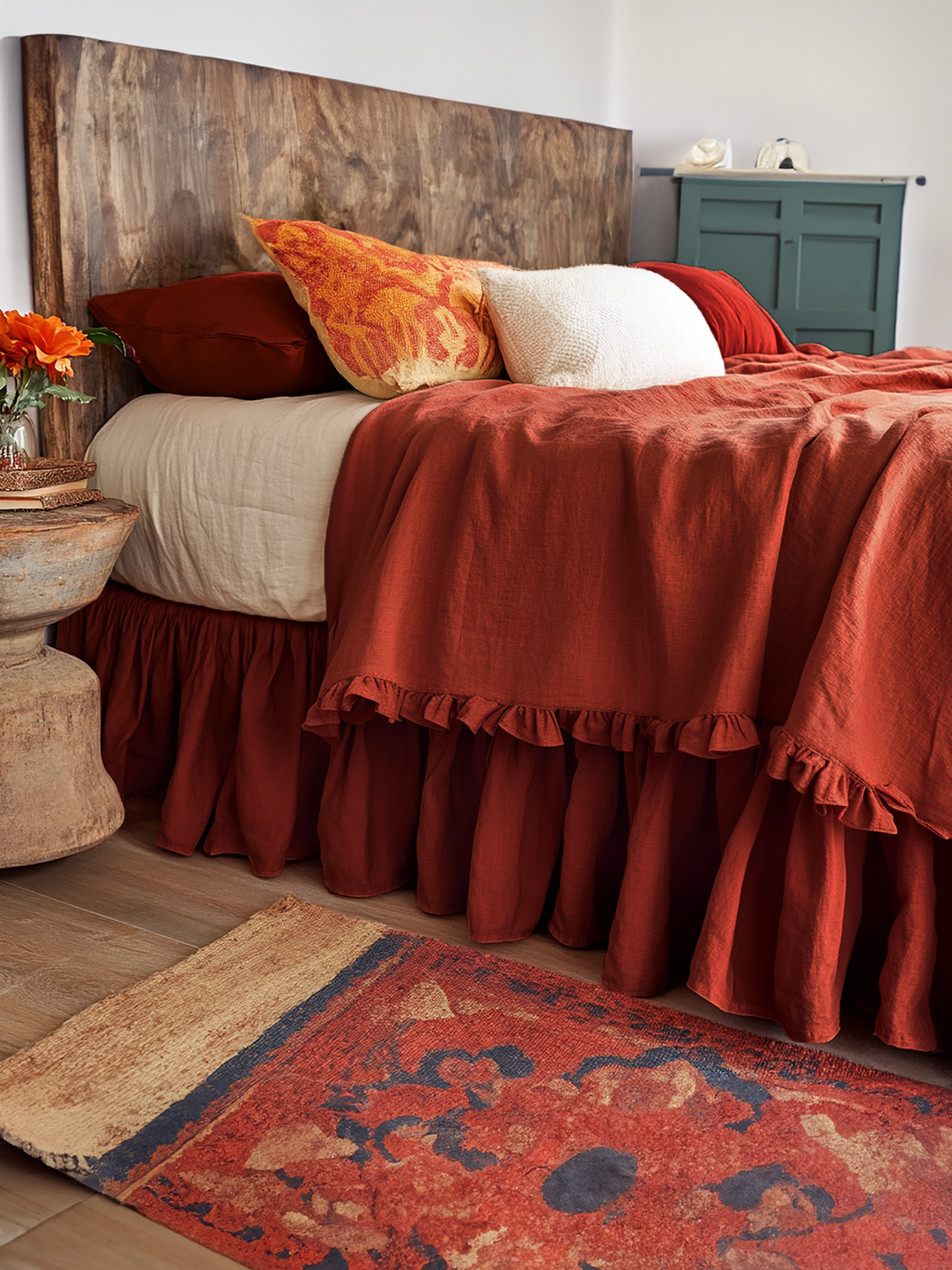 Terracotta ruffled bed skirt