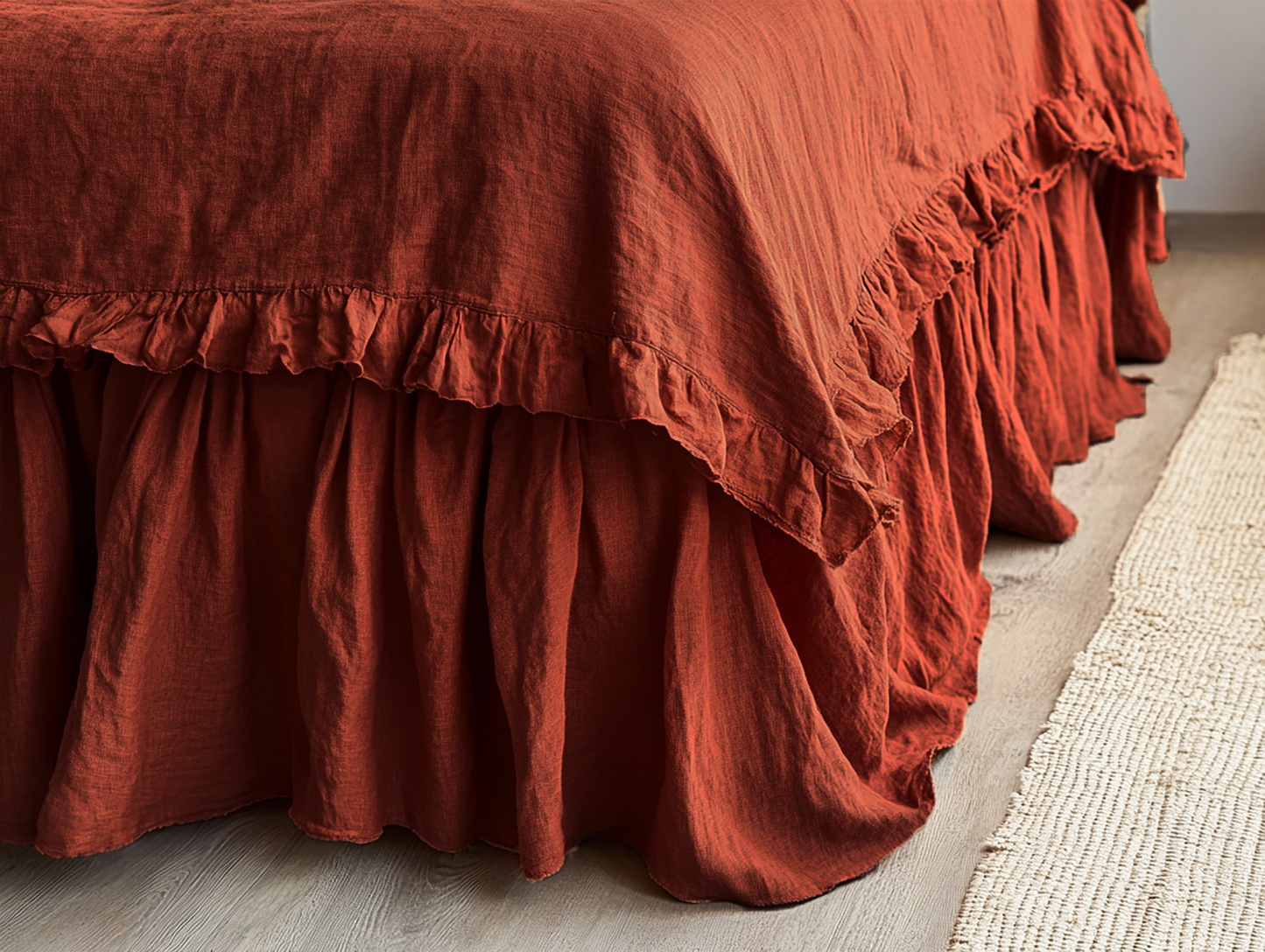 Terracotta ruffled bed skirt