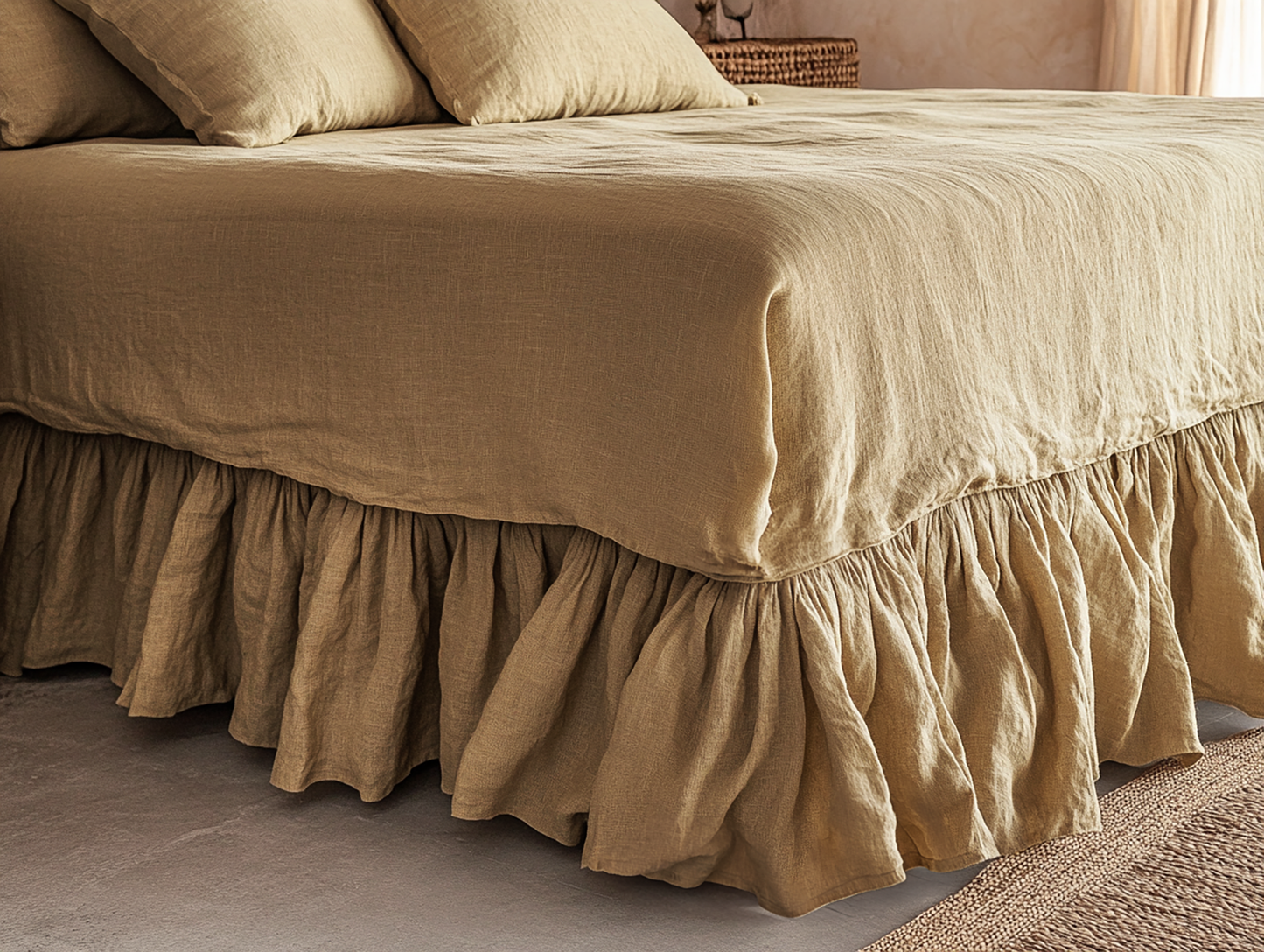 Wheat ruffled bed skirt