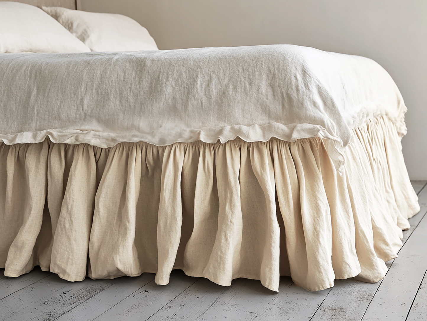 Cream ruffled bed skirt