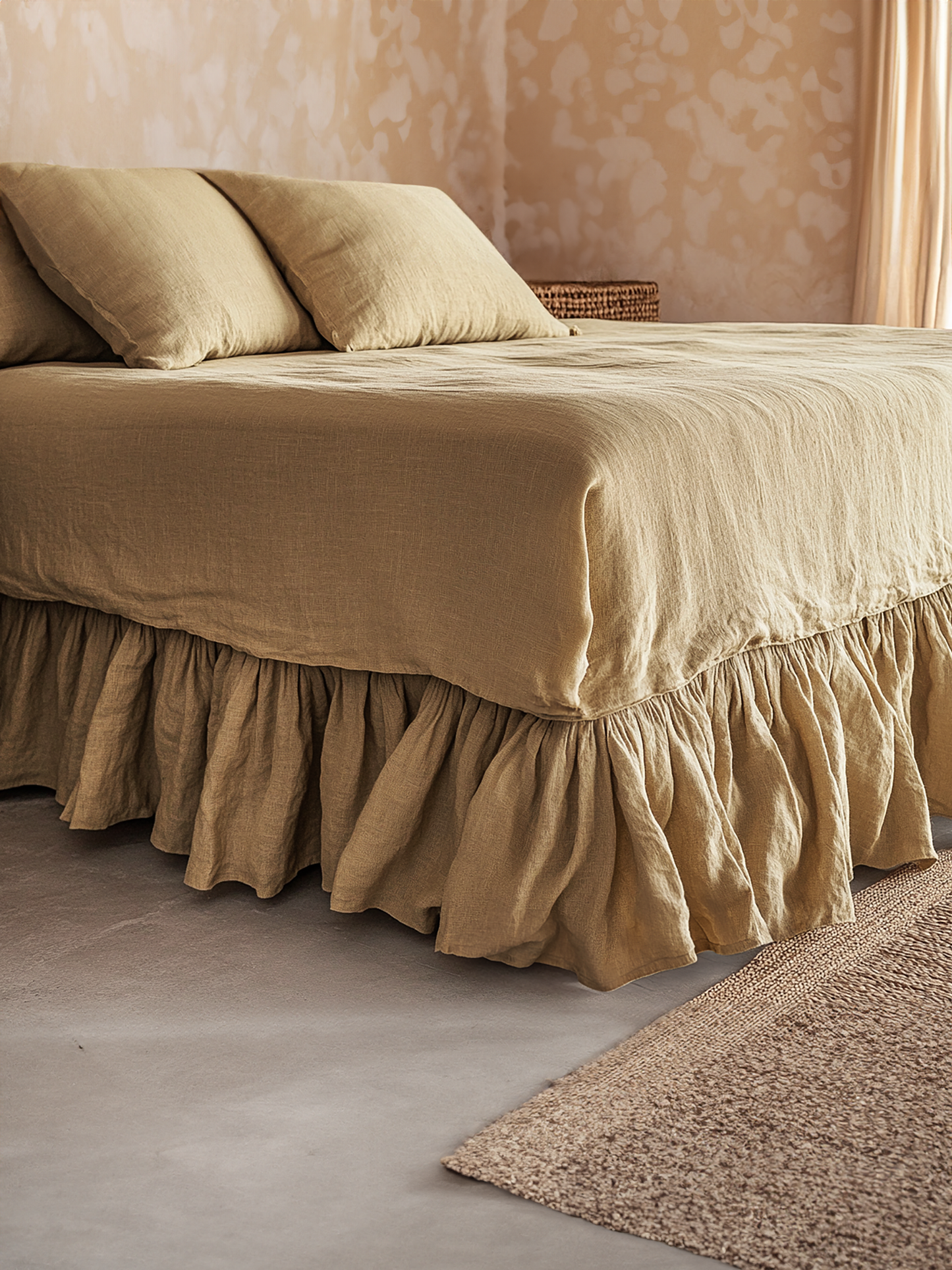 Sand ruffled bed skirt